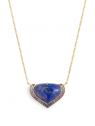 NOOR FARES Vishuada 18kt gold, blue lapis lazuli quartz & diamond necklace ~ luxe pendant necklaces