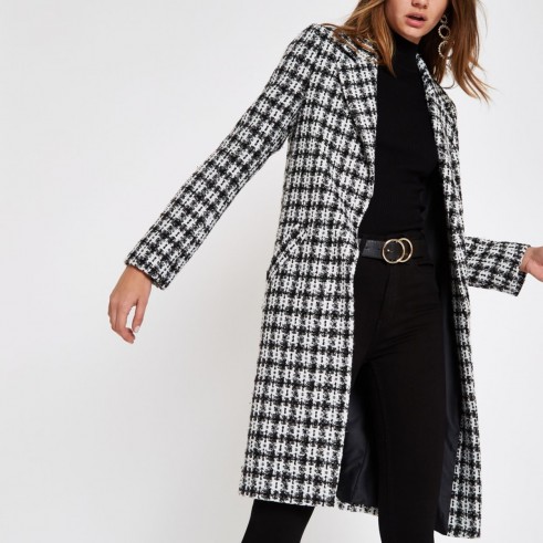 River Island White check boucle longline coat | black and white checks