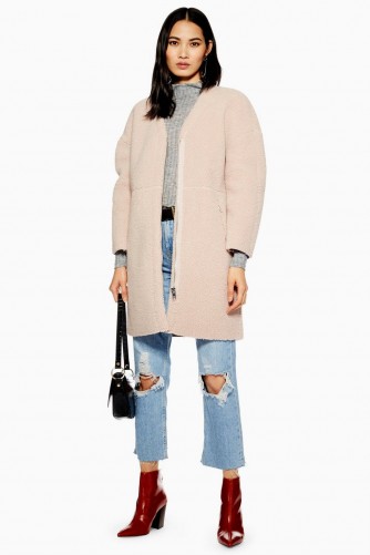 Topshop Zip Borg Coat in Nude | winter luxe