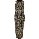 RIVER ISLAND Black baroque print midi dress – glamorous party bodycon