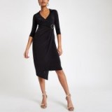 RIVER ISLAND Black ring detail wrap dress – chic asymmetric party dresses