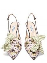 PRADA Bow-trim slingback leather pumps ~ stripes and floral prints together!