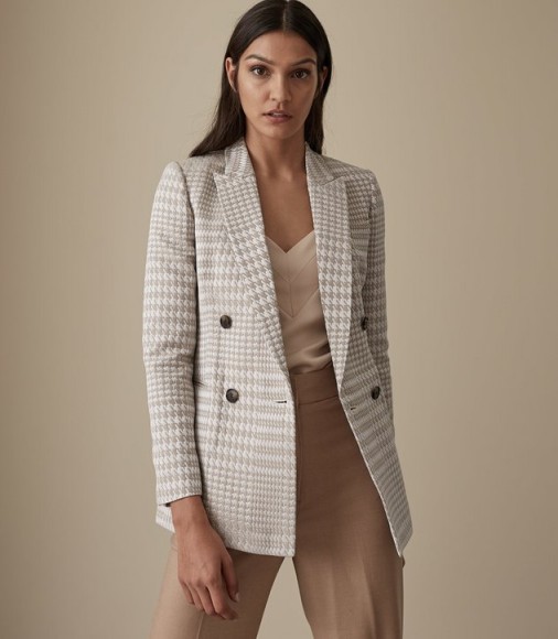 REISS CALI HERRINGBONE CHECK BLAZER NEUTRAL