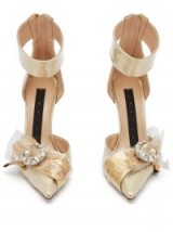 MIDNIGHT 00 Crystal-embellished ankle-tie gold lamé pumps ~ luxe event heels