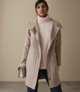 REISS DELANEY WOOL BLEND HOODED COAT STONE ~ effortless style