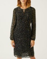 Jigsaw DEVORÉ VELVET SPOT EMPIRE LINE DRESS – sheer sleeved evening dresses