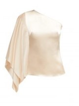 OSMAN Draped asymmetric cream satin top ~ luxe one sleeve evening tops