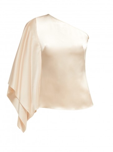 OSMAN Draped asymmetric cream satin top ~ luxe one sleeve evening tops