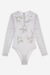 TOPSHOP Embellished Floral Bodysuit in Blue