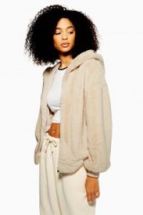 TOPSHOP Faux Fur Zip Hoodie in Cream