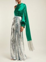 HALPERN Foil pleated flared trousers ~ metallic-silver pants