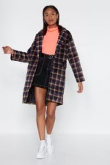 NASTY GAL Hit the Check Longline Coat in Blue