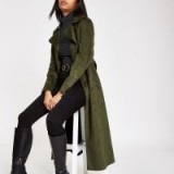 River Island Khaki faux suede belted trench coat – green coats