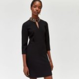 WAREHOUSE LEOPARD COLLAR SHIFT DRESS in black / lbd