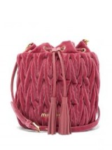 MIU MIU Matelassé-quilted pink velvet bucket bag ~ luxe bags