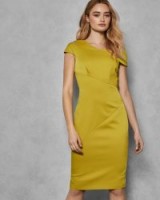 Ted Baker ASPYN Midi bodycon dress in mid yellow – asymmetric neckline party dresses