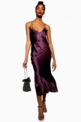 Topshop Plain Satin Slip Dress in Plum