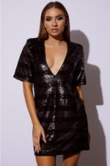 IN THE STYLE PREMIUM STRIPE SEQUIN PLUNGE T SHIRT DRESS – shimmering mini