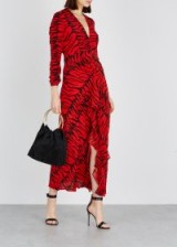 RIXO Rose red tiger-print silk maxi dress / luxury fashion / open back dresses