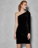 TED BAKER AWWTUM Sculpted one shoulder dress in black / ruched party dresses