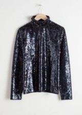 & other stories Sequin Turtleneck – metallic blue / high neck sequinned top