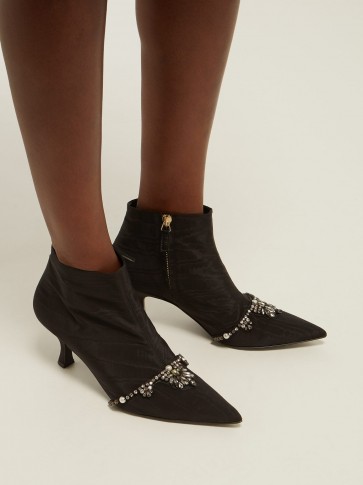 ERDEM Sienna crystal-embellished black faille ankle boots / crystal booties