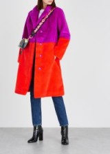 STAND Maribel colour-block faux fur coat in purple and red ~ bright winter coats