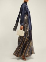 PETER PILOTTO Metallic-striped blue chiffon maxi skirt ~ long luxe skirts