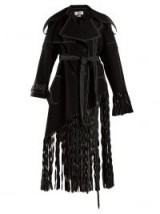 LOEWE Top-stitch fringed black wool coat