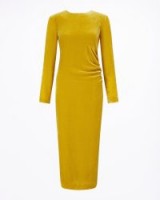 Jigsaw VELVET RUCHED MIDI DRESS – sunflower / yellow occasion dresses