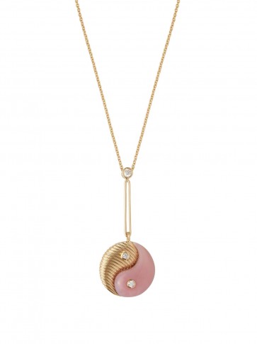 RETROUVAI Yin Yang diamond, pink opal & gold necklace