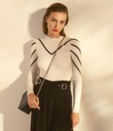 KAREN MILLEN Abstract Stripe Jumper in Ivory ~ chic monochrome knitwear