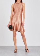 ALEXANDER MCQUEEN Rose gold metallic-knit dress / shimmering party wear