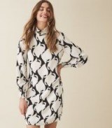 REISS AZZURA SWIRL PRINTED SHIFT DRESS BLACK/WHITE ~ chic monochrome retro prints