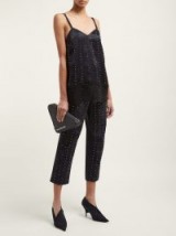 KOCHÉ Beaded black cotton-jacquard trousers ~ embellished cropped pants