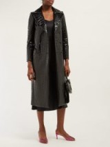 BLAZÉ MILANO Black Caviar crocodile-effect double-breasted coat ~ high shine faux leather coats