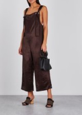 COLLINA STRADA Karma brown satin jumpsuit ~ luxe dungarees