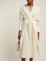 JIL SANDER Cotton-poplin tie-front shirtdress in ivory ~ chic shirt dresses