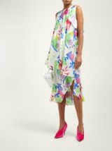 BALENCIAGA Draped watercolour-print silk-satin dress in white ~ ruffled dresses