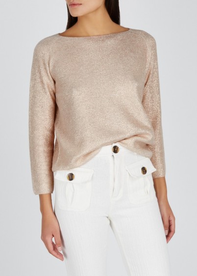 FORTE_FORTE Gold open-knit cashmere-blend jumper ~ luxe metallic-weave sweater