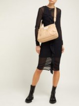 MAISON MARGIELA Ruffled mesh dress in tan-brown ~ large luxe crossbody