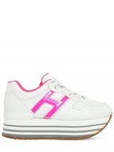 HOGAN 70MM MAXI 222 GEL & LEATHER SNEAKERS WHITE/FUCHSIA – casual summer flatforms