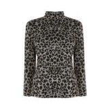 WAREHOUSE LEOPARD JACQUARD POLO NECK TOP GREY PATTERN / wild cat print tops