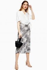 TOPSHOP Leopard Satin Bias Midi Skirt in White