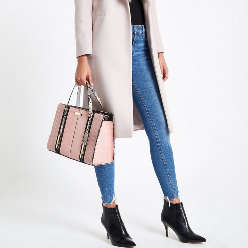 RIVER ISLAND Light pink contrast snake panel tote bag