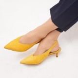 L.K. BENNETT LIVIA YELLOW SUEDE SLINGBACKS in mustard / pointed toe kitten heels