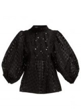 ROCHAS Oriana tie-neck black sangallo-lace blouse ~ balloon sleeve blouses