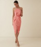 REISS PAOLA HALTER NECK COCKTAIL DRESS CORAL ~ party elegance