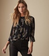 REISS PISA PRINTED BLOUSE BLACK FLORAL ~ feminine clothing