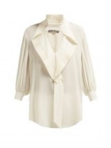 ALEXANDER MCQUEEN Pleated-collar ivory-white silk-georgette blouse ~ luxe feminine clothing